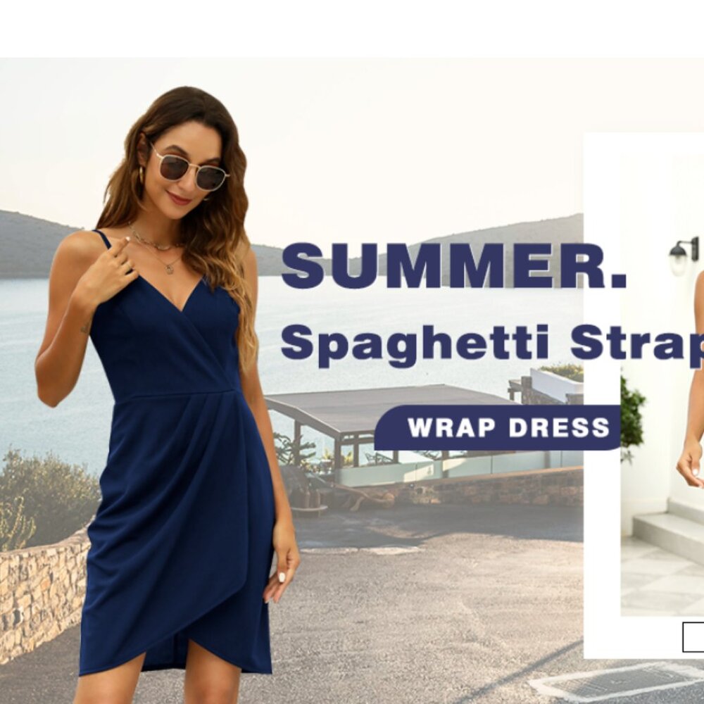 Manydress. Blue sleeveless deep-v neck summer dress. Size Medium